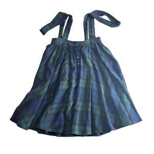 Vintage Girls Tartan Green Blue Jumper Skirt Sz L Traditional Scottish Dress